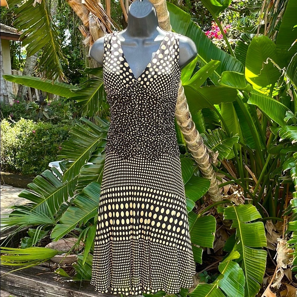 Sue Wong polkadot patchwork silk dress